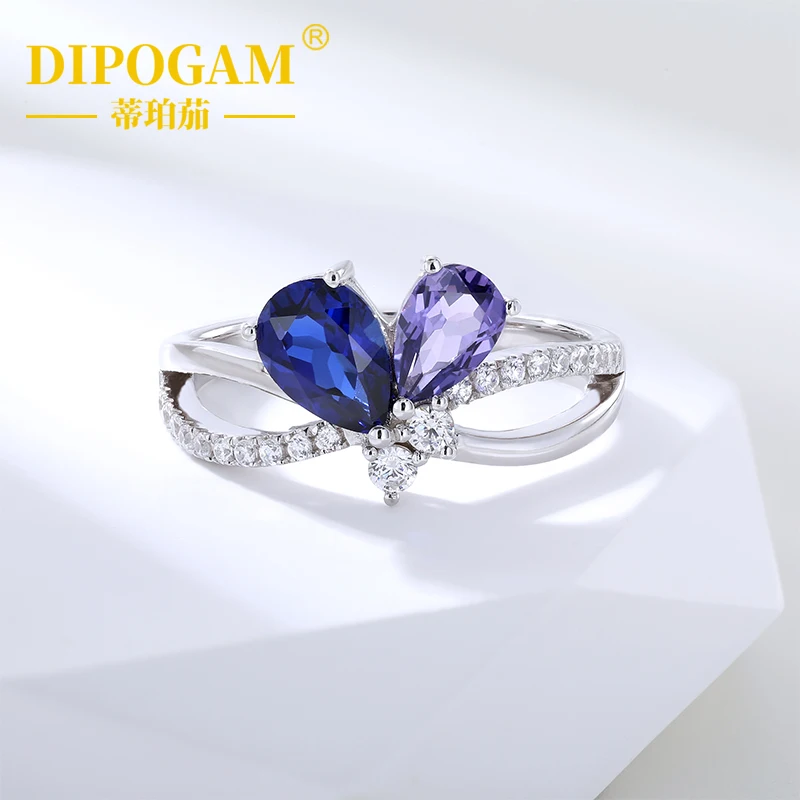 

925 Sterling Silver Butterfly Design Ring, Lab Created Blue Purple Gemstone Twisted Split Band Elegant Fine Jewelry Promise Ring