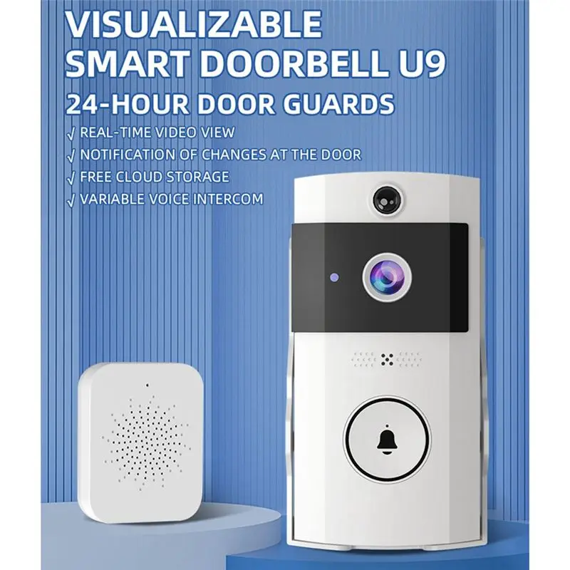 ABLQ Smart WIFI Doorbell Camera With Solar Charging, Waterproof, Night Vision, HD, Two-Way Intercom Voice For Home Security