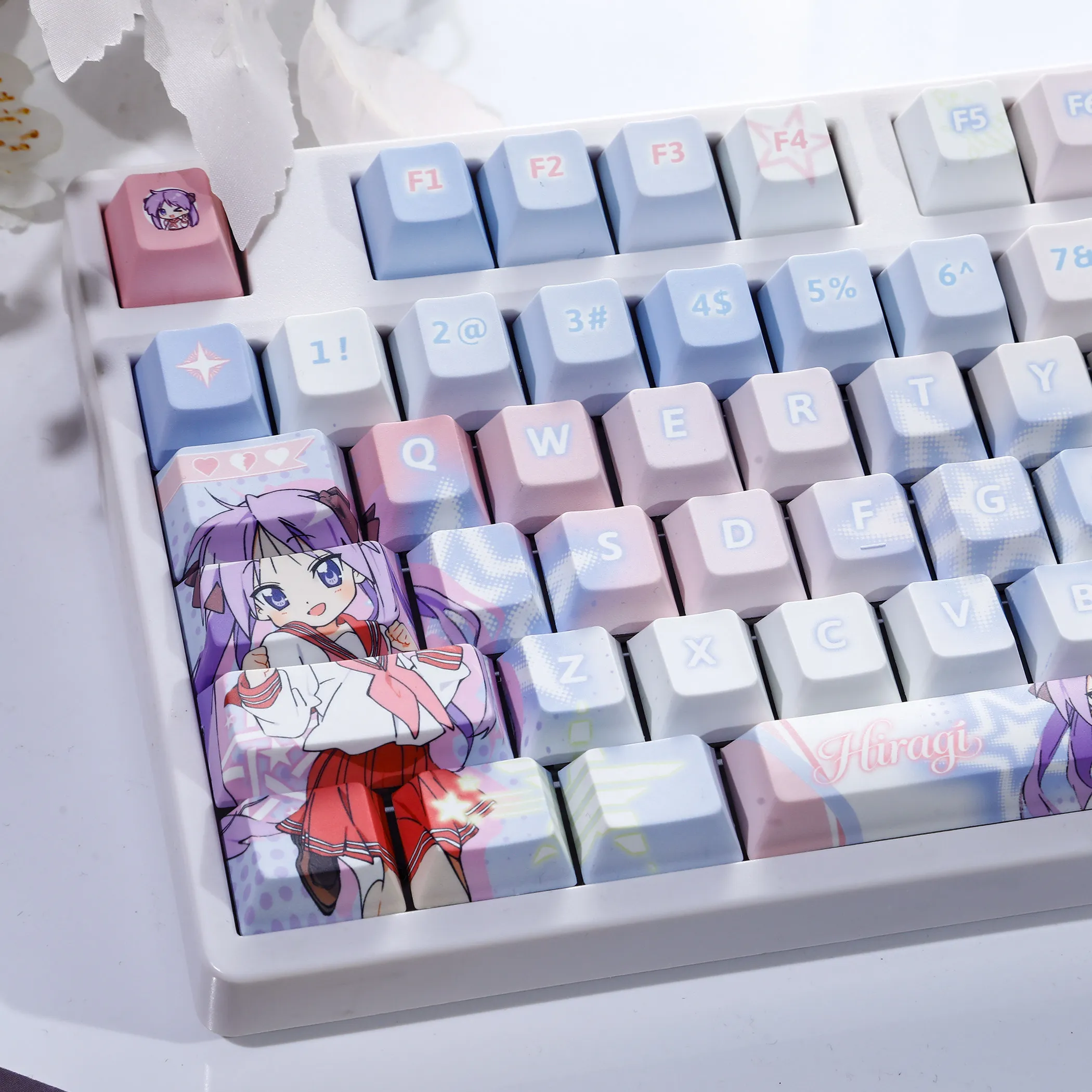 Hiiragi Kagami 120 PBT Keycaps Lucky Star DYE Sublimation Key Cover Cherry Cross MX Switch Key Caps for Mechanical Keyboard XMJ