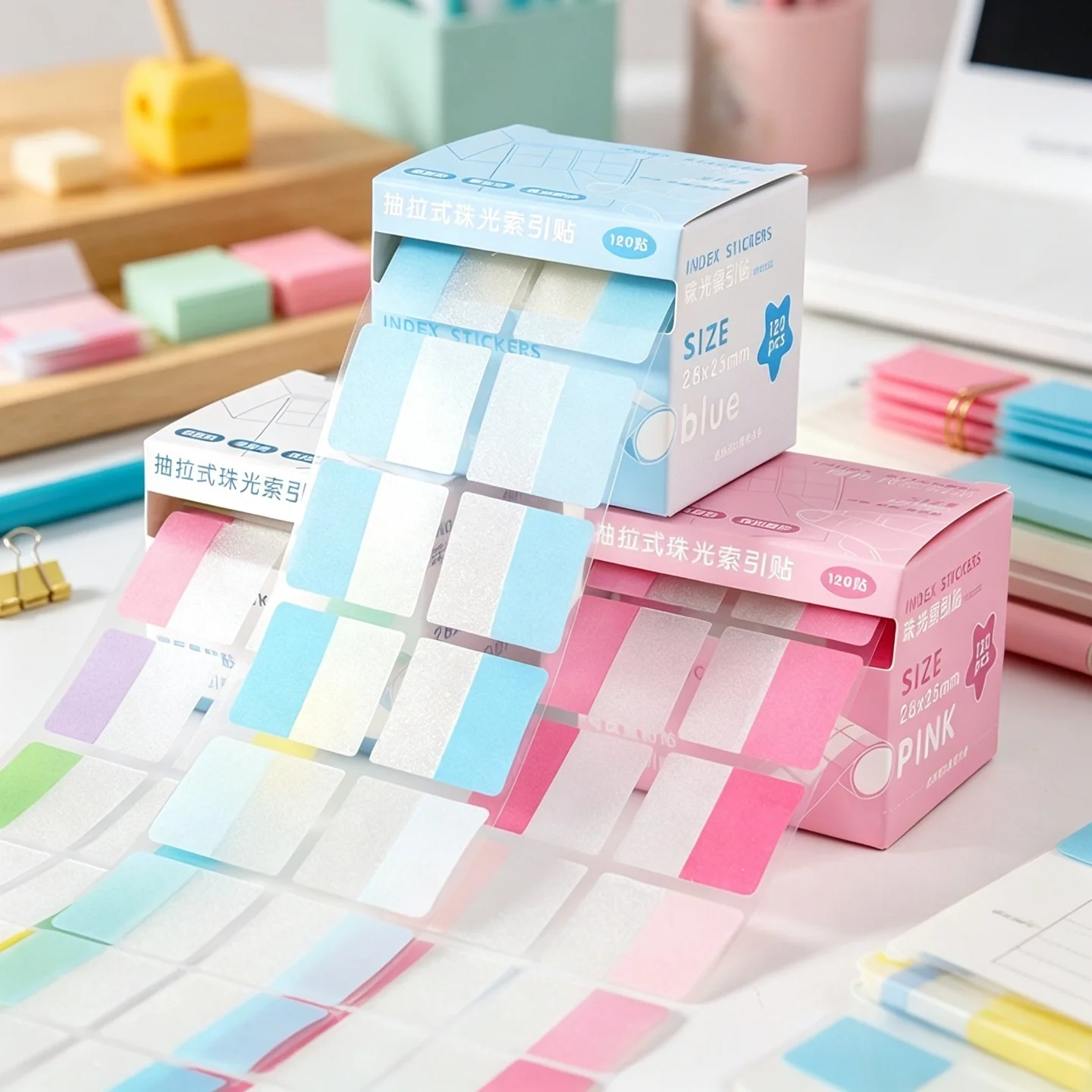 Pull-Out Index Sticky Notes - Pearlescent Translucent Tabs, Bright Dopamine Colors, Aesthetic Memo Pad for Students  Index Tabs