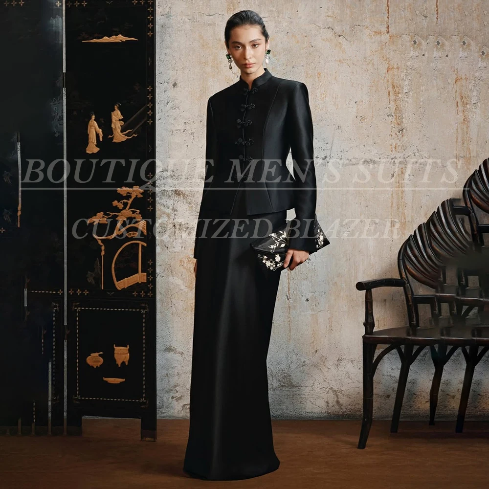 

Formal Black Women's Skirts Suits 2 Piece Jacket Dresses Fashion Single Breasted Floor Length Female Clothing Outfits 2026