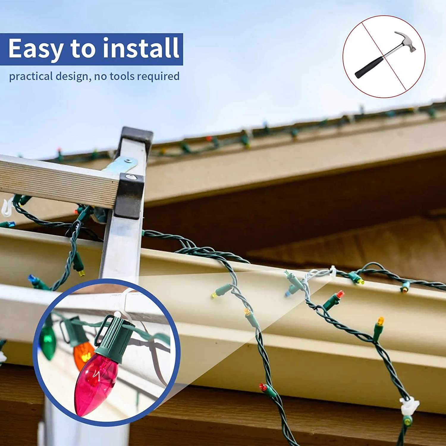 Christmas Light Clips Outdoor, 100 Pack Holiday Light Clips, for Outside String Lights Hanging Roof Icicle Lights SQ