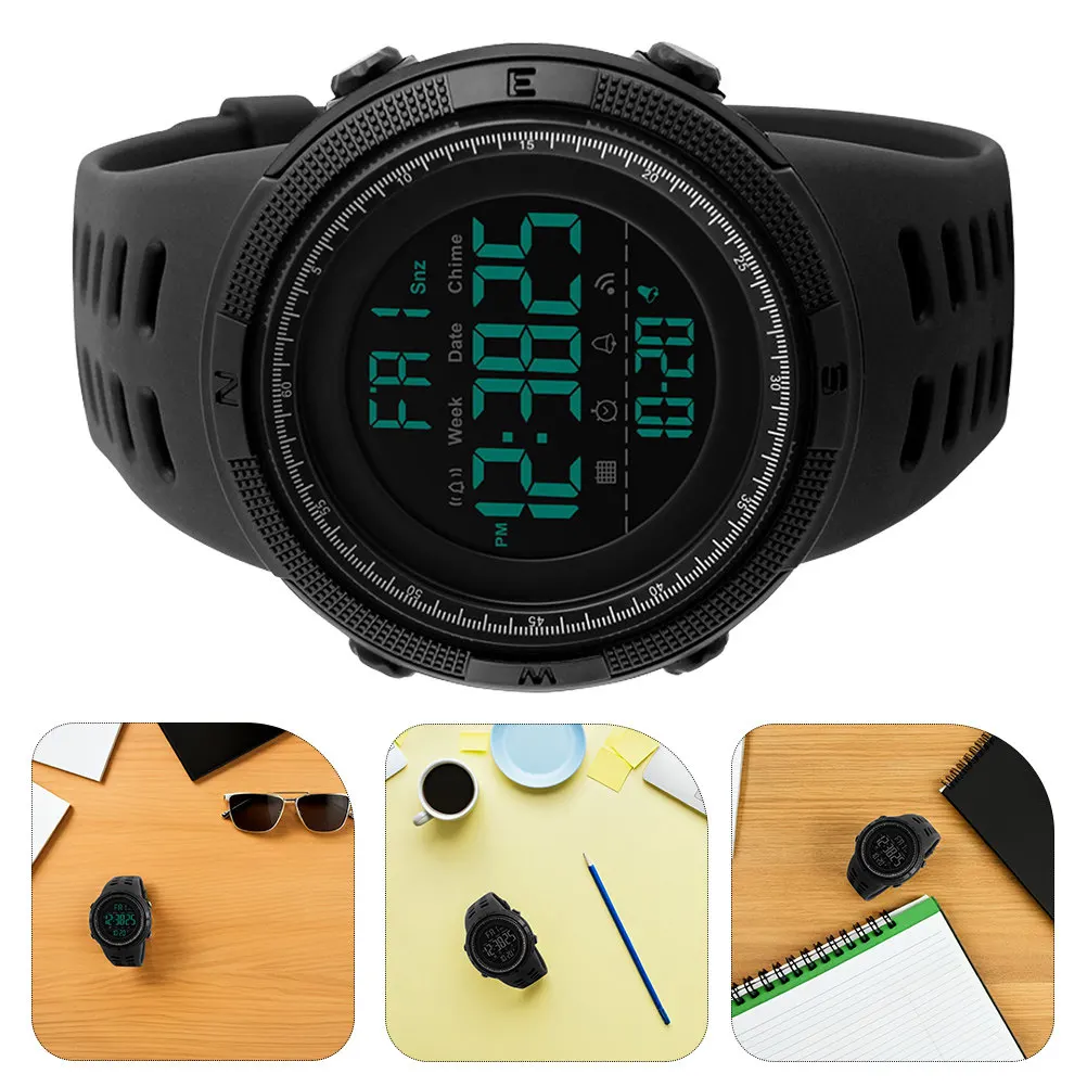 

Мужские часы, модные стильные часы с круглым циферблатом, цифровым дисплеем, подсветкой, водонепроницаемостью 50 м, хронографом, крутым дизайном, застежкой из нержавеющей стали