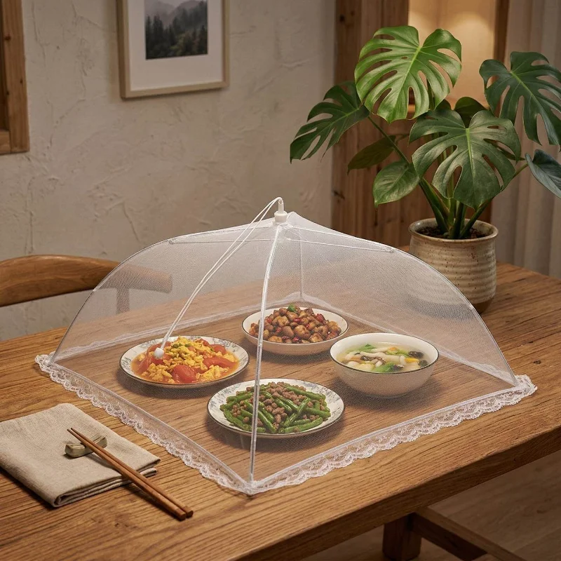 Großes Pop-Up-Netz-Abdeckzelt für Lebensmittel, weiß, faltbar, waschbar, atmungsaktiv, Anti-Mücken-Schutz, im Regenschirm-Stil, Küchenzubehör für Picknick B