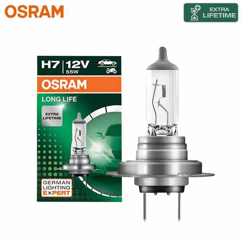 

OSRAM H7 Long Life Car Halogen Headlight 12V 55W PX26d 3200K White Durable Standard High Low Beam Auto Lamp for Vehicles