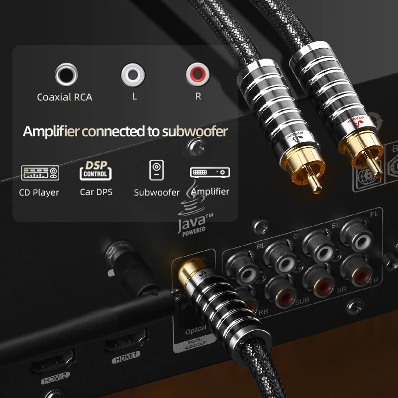 ATAUDIO Cable divisor RCA HiFi con enchufes chapados en oro RCA a 2RCA Subwoofer Y Cable de Audio para amplificador reproductor de CD
