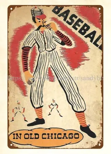 1939 Baseball in Old Chicago metal tin sign collectible rusty replica wall decor