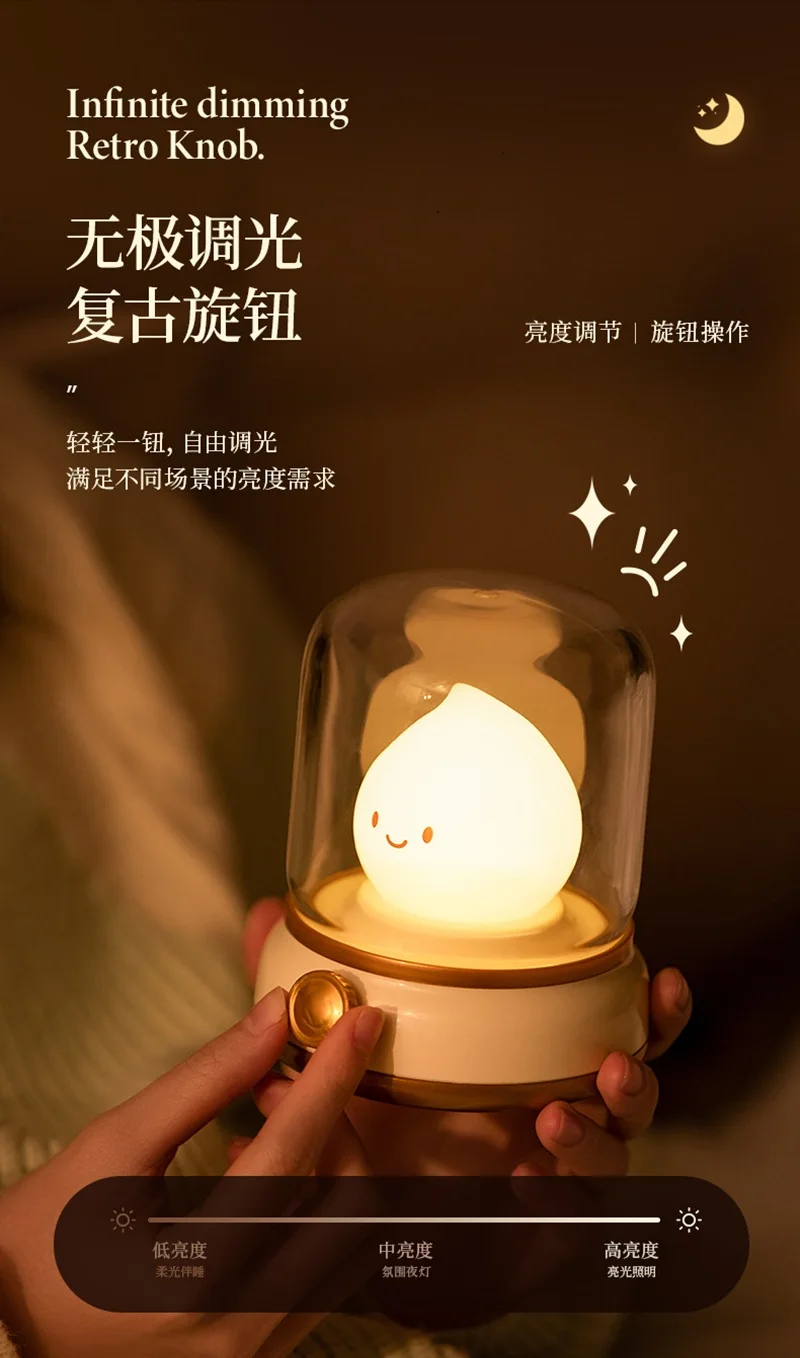 Lampe à huile Vintage, rechargeable par USB, minuterie infinitamente variable, veilleuse douce, pour bébé, soins oculaires, compagnon de sommeil