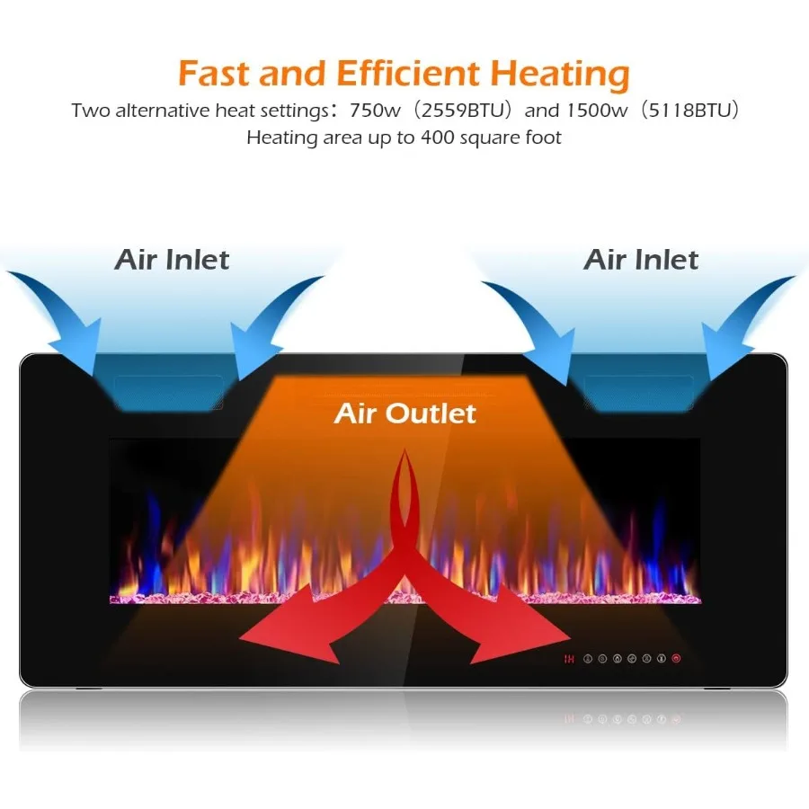 42 بوصة مدفأة كهربائية مجوفة مع قدرة تسخين 750 واط 1500 واط 12 لون لهب قابل للتعديل وإعدادات السرعة Rem #6