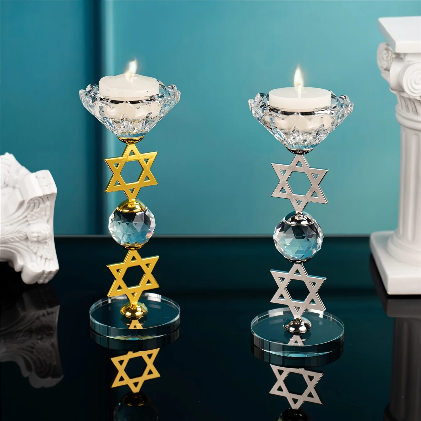 Star of David Hanukkah Crystal Tealight Candle Holder Elegant Menorah For Jewish Party Wedding Home Decor Gift
