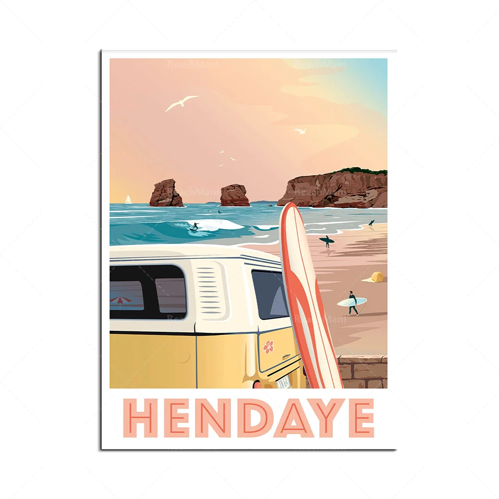 ReachMani Vintage reise plakat eguzkilore anglet bidart biarritz basque land küste sonnen untergang ozean surf landschafts kunst dekor wand kunst 3