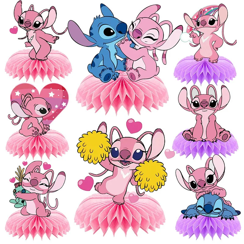 

Disney Stitch Honeycomb Centerpieces Birthday Party Table Decorations Supplie 3D Double Side Honeycomb Table Toppers Gift 9pcs