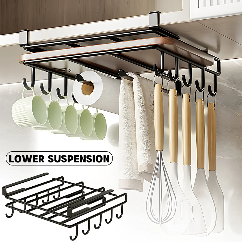 Stainless Steel Kitchen Hanging Organizer Under Cupboard Paper Towel Rags Hanger Pot Cover Holder Storage Shelf Home Accessories