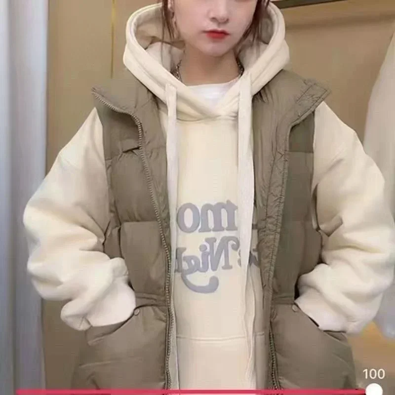 Casaco de inverno forrado com pele para mulheres, moletom espesso, capuz quente, jaquetas acolchoadas, Harajuku Sportswear, novo