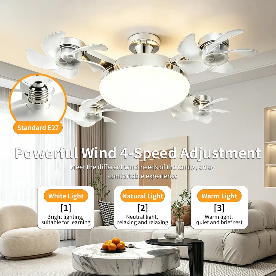 E27 Three in One Fan Light Bulb Drone Design Remote Control Ceiling Fan Light AC85V-265V, Bedroom, Dining Room, Living Room