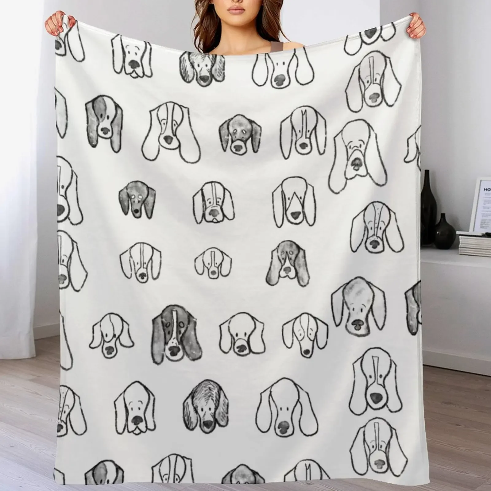 Hound Faces Throw Blanket Travel Size Cozy Blanket for Plane Train