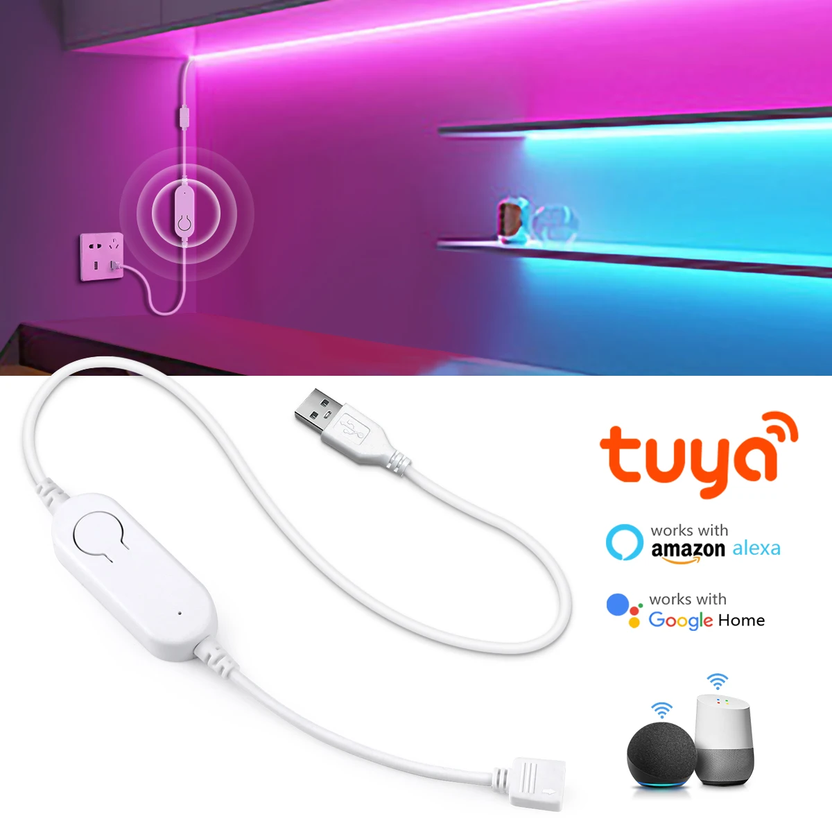 Tuya RGB LED Strip Connector USB DC5V Wifi Led Controller Dimmer Smart Home Voice Control Swtich for Alexa Google Assitant Home