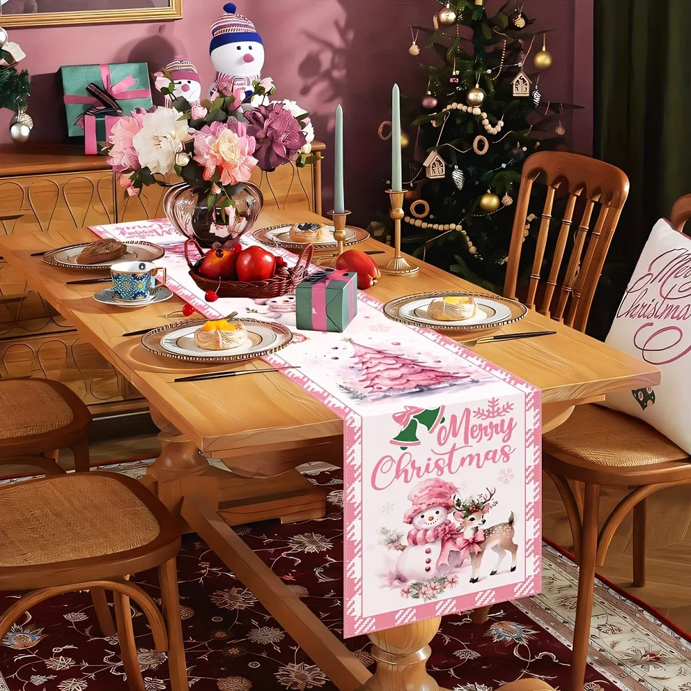 Merry Christmas Table Runner Red Snowman Happy New Year Xmas Dresser Scarves Table Cover for Party Indoor Home Decoration