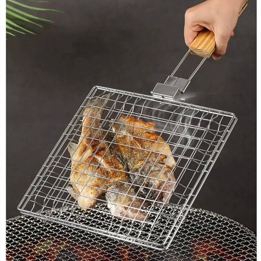 

Durable Large Folding Portable BBQ Net With Handle Multifunctional BBQ Fish Grill Pan Easy To Clean Grill Basket Grilled Fish