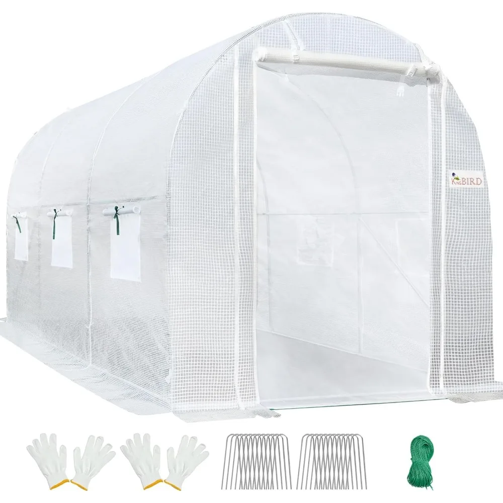 

Upgraded 10x6.6x6.6FT Large Walk-in Greenhouse Heavy Duty Galvanized Steel Frame 2 Zippered Screen Doors 6 Screen Wind