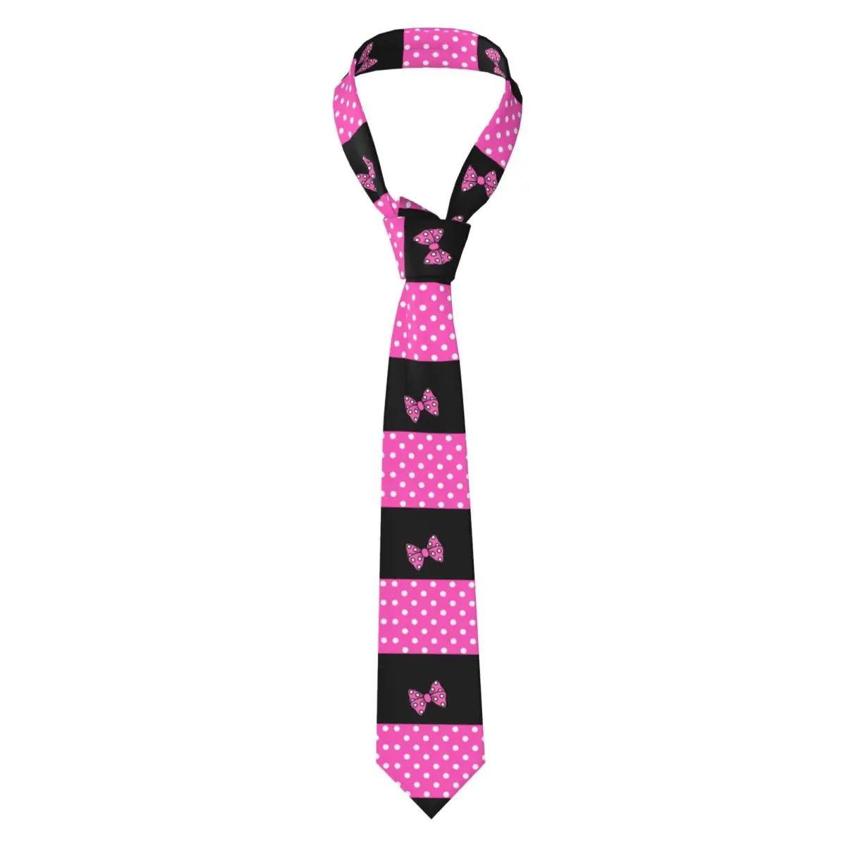 Custom Pink Minnie Mouse Polkadot Anime Necktie Men Printed Necktie For Business Mens Silk Tie