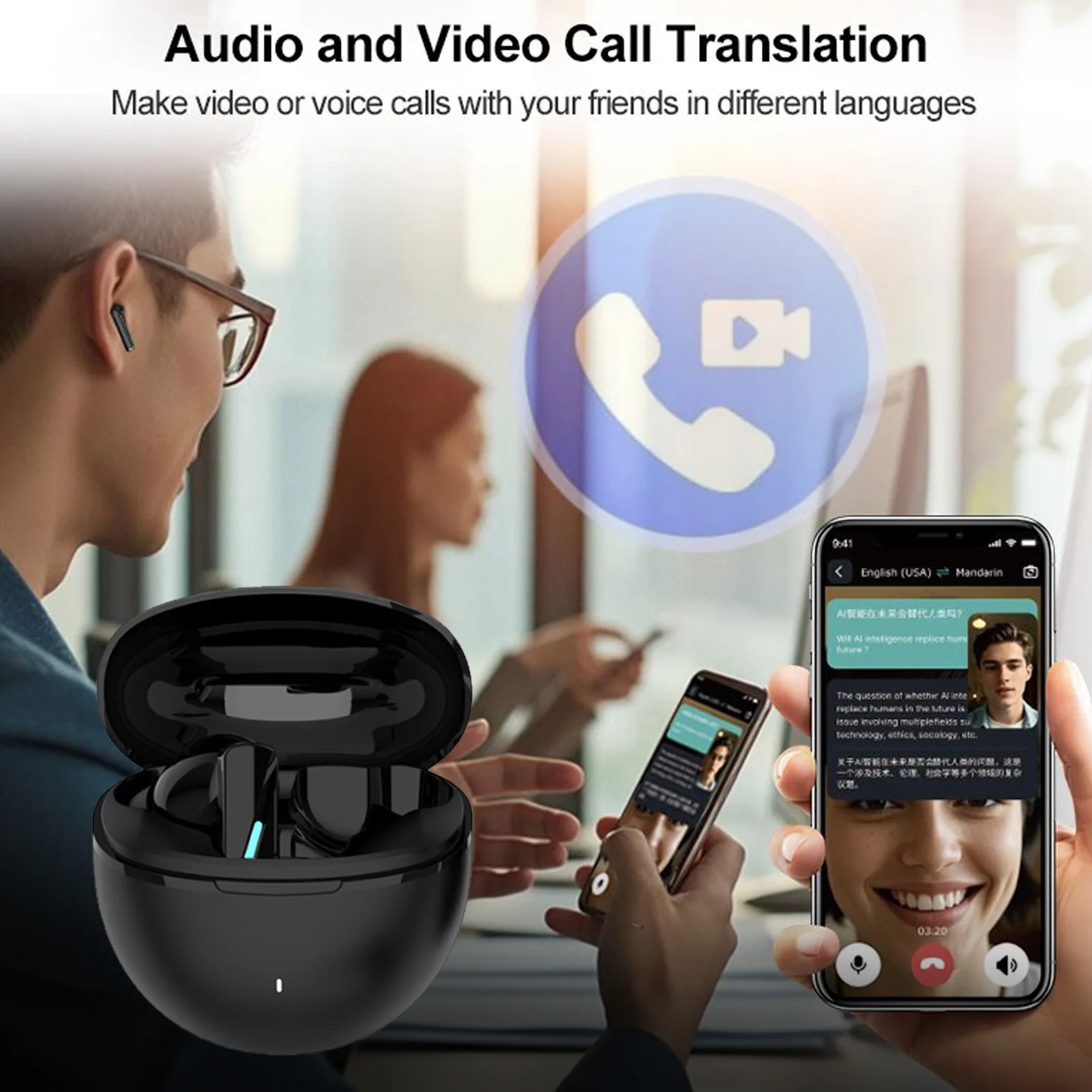 سماعات أذن مترجم اللغة، سماعات أذن لاسلكية 164 لغة مع تطبيق لدراسة الأعمال والسفرية