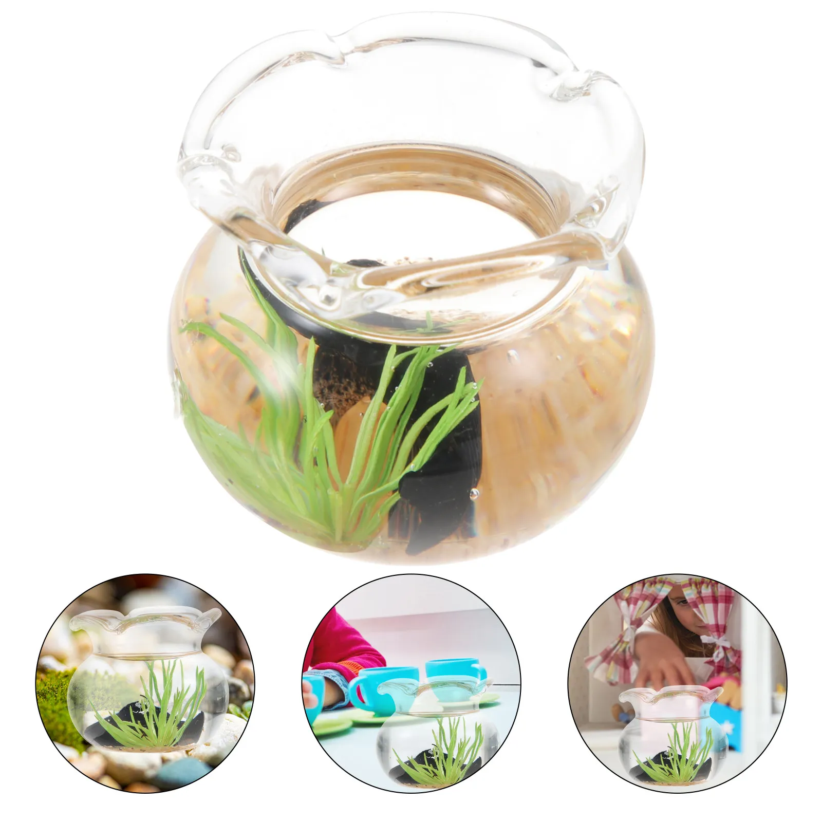 

Миниатюрная стеклянная емкость для золотых рыбок: реалистичный декор для кукольного домика, мини-сада, рабочего стола, книжной полки, оконной полки, шкафа