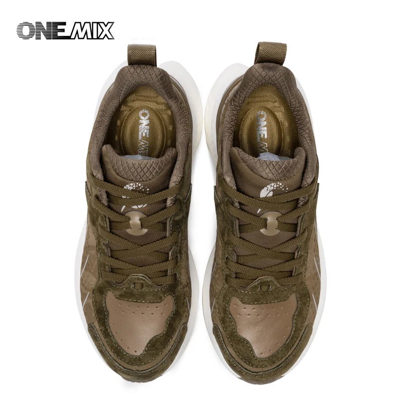 ONEMIX-Chaussures de course en cuir pour hommes et femmes, baskets d'entraînement, de sport, de marche, de jogging, chaudes, résistantes à l'usure, collection hiver 2024