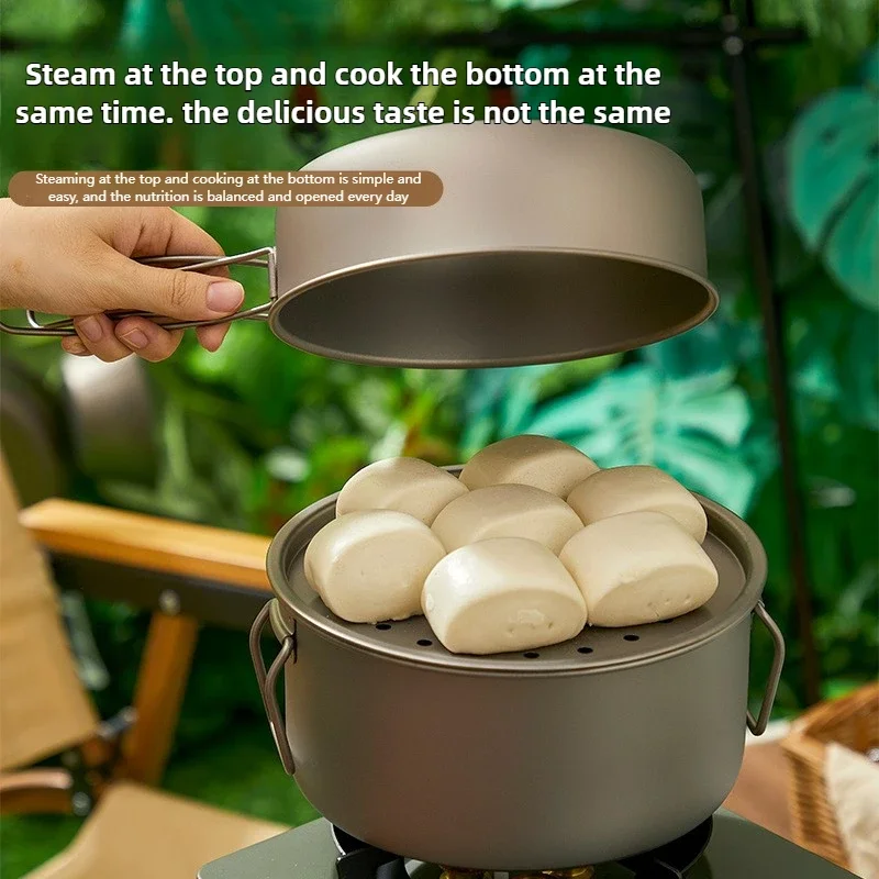 Titanium Outdoor Pot Set Picnic Camping Set Tableware Foldable Lightweight Portable Soup Pot Cooking Pot Set - view 3