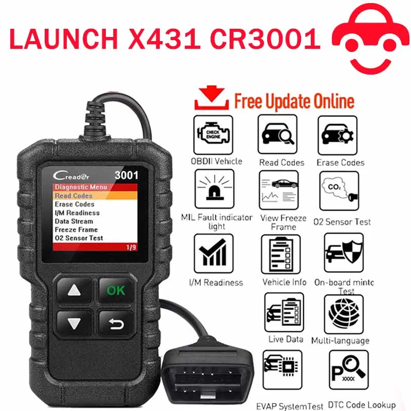 

LAUNCH CR3001 OBD2 Scanner OBDII Code Reader Car System Diagnostic Tool Scan Tool Launch X431 CR3001 Free Update PK kw650 kw903