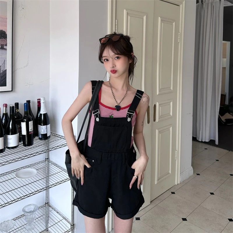 Summer New Women Bodysuit Jumpsuit High Waist Thin Casual Denim Pants Fashion Versatile Wide Leg Shorts Female