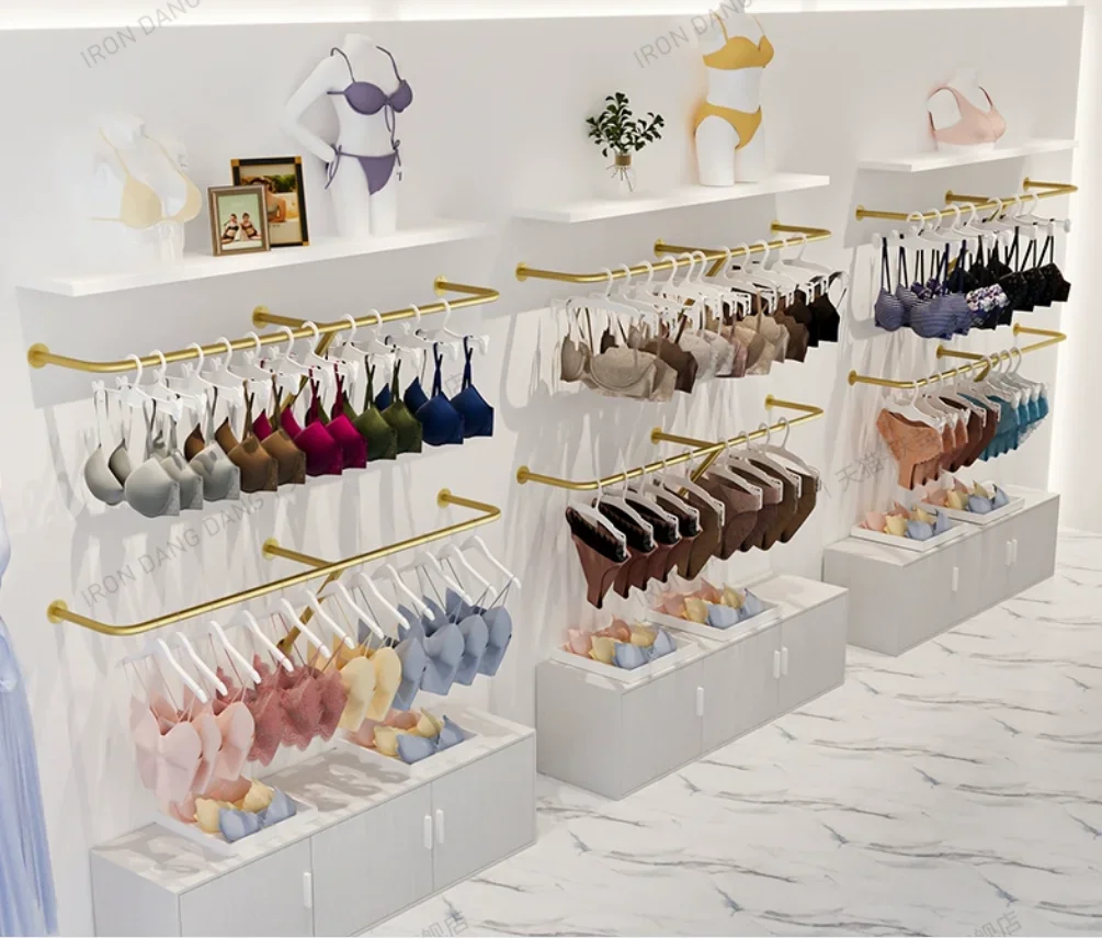 Luxury Gold Underwear Display Rack Wall Mounted High-End Bra Shelf for Clothing Store Underwear Dedicated Storage Solution