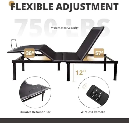 Twin XL Adjustable Bed Frame for Pain Relief, Metal Folding Bed Base with Remote for Independent Head and Foot Incline view 4