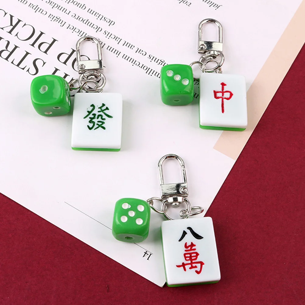 4 Pcs Mahjong Keychain Keychains Festival Gift Bag Hanging Decor Resin Miss Holders