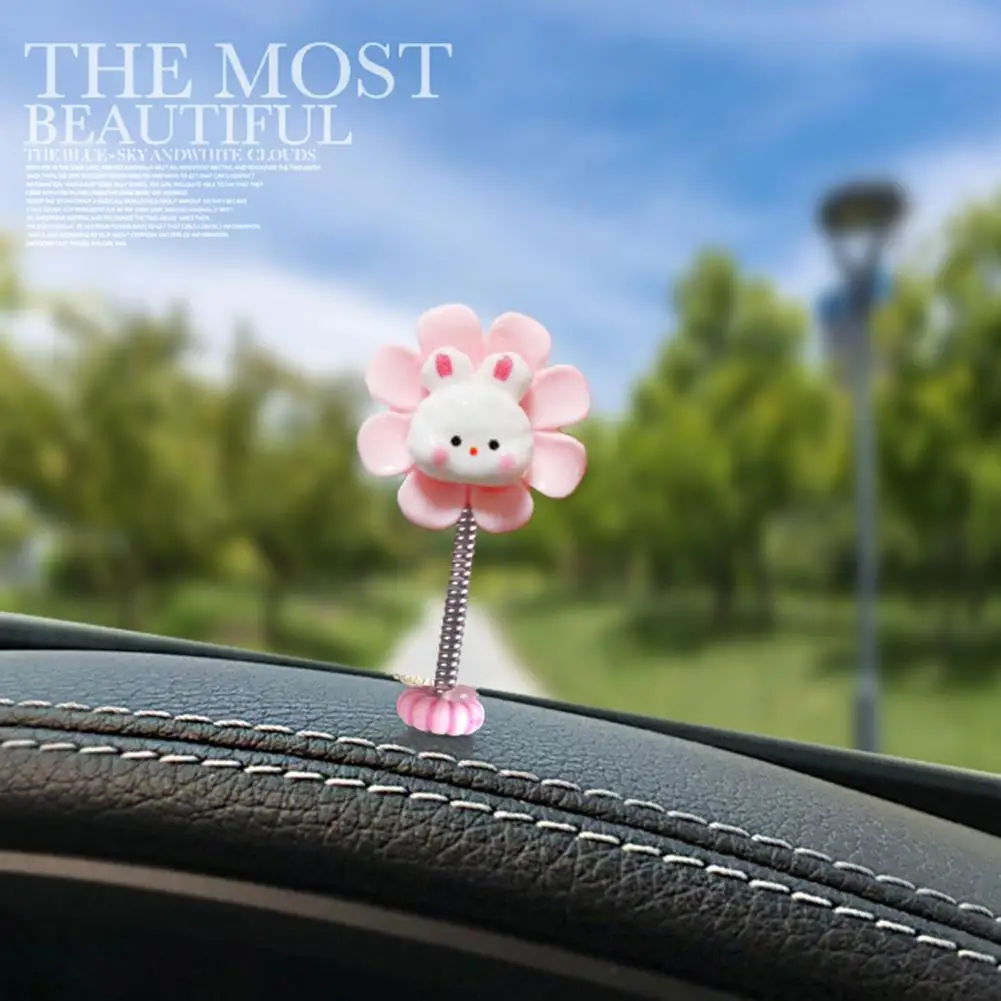 Car Ornaments Shaking Cartoon Flower Ornament Fun Car Dashboard Desk Decoration with Spring Office Accessory Rabbit Flower Car