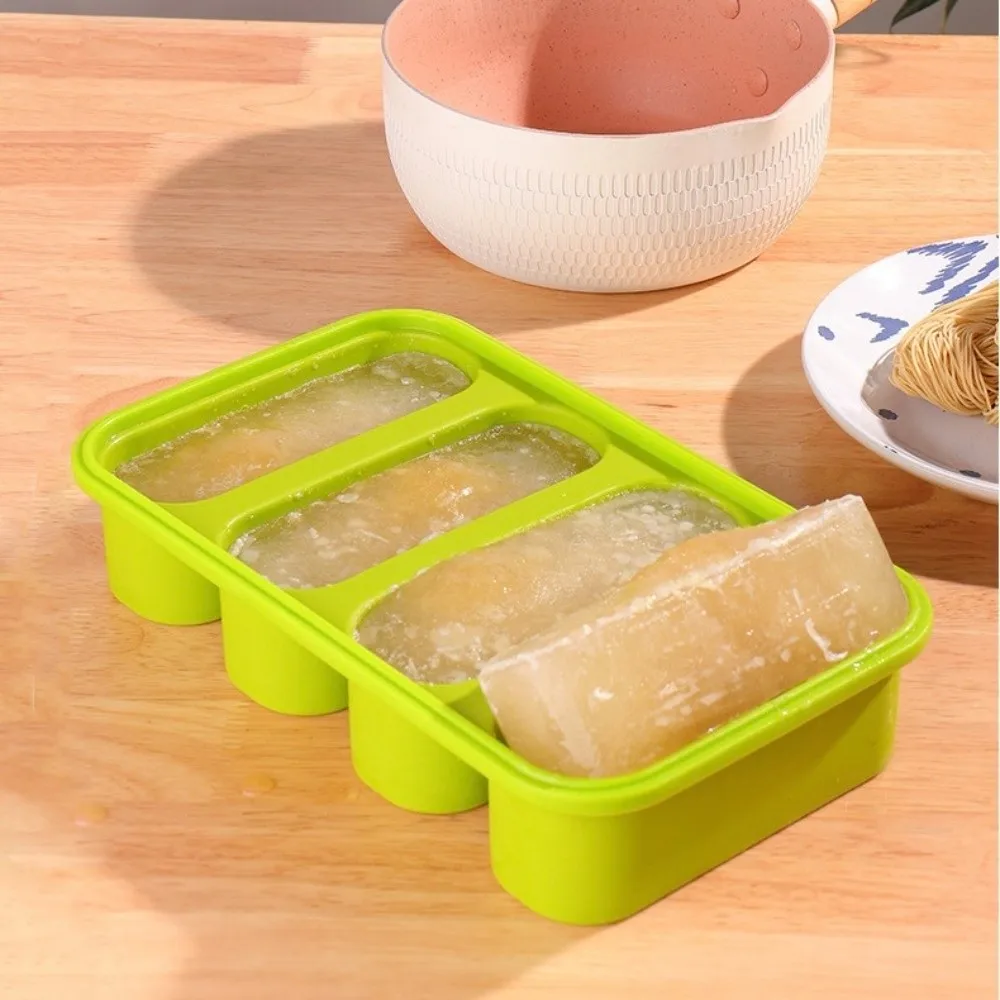 Multipurpose 4-Grid Freezer Soup Tray Silicone with Lid Soup Ice Cube Molds Reusable BPA-Free Food Meal Molds Freezer Use