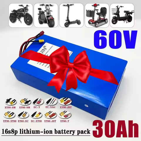16S8P Battery Pack 60V Rechargeable Battery 30000mAh 18650 Lithium-ion 30Ah With BMS For Electric Scooter Battery