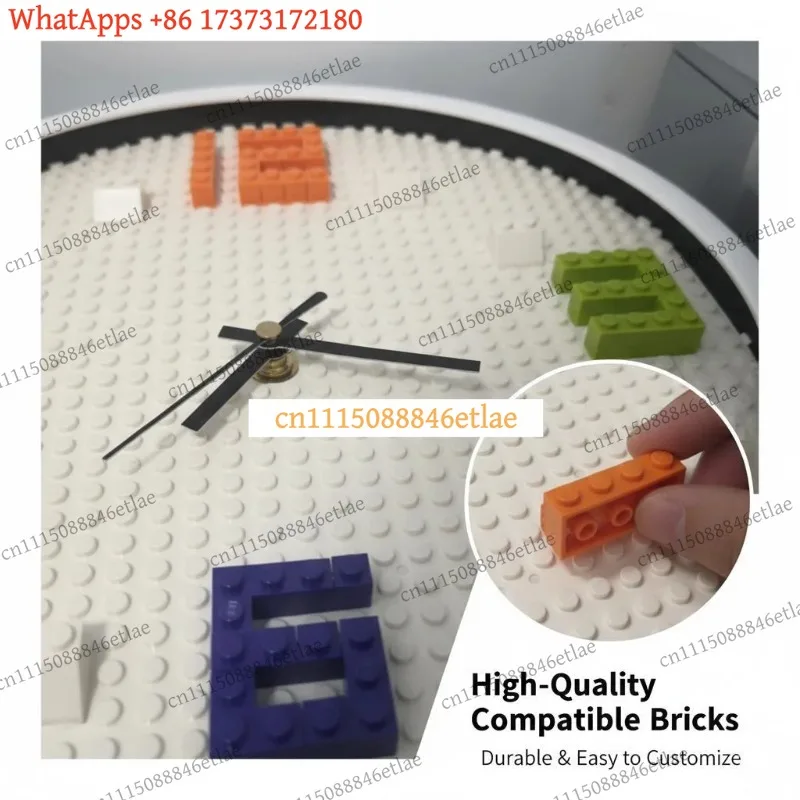 k3 12 Inch Building Block Wall Clock Round Silent Sweep Movement DIY Compatible Kids Room Wall Decor