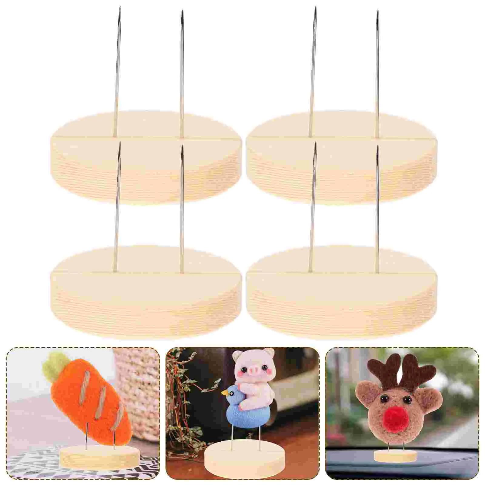 6 Set Fun with Wooden Base Felt Animal Display Bracket Holder Metal Stand