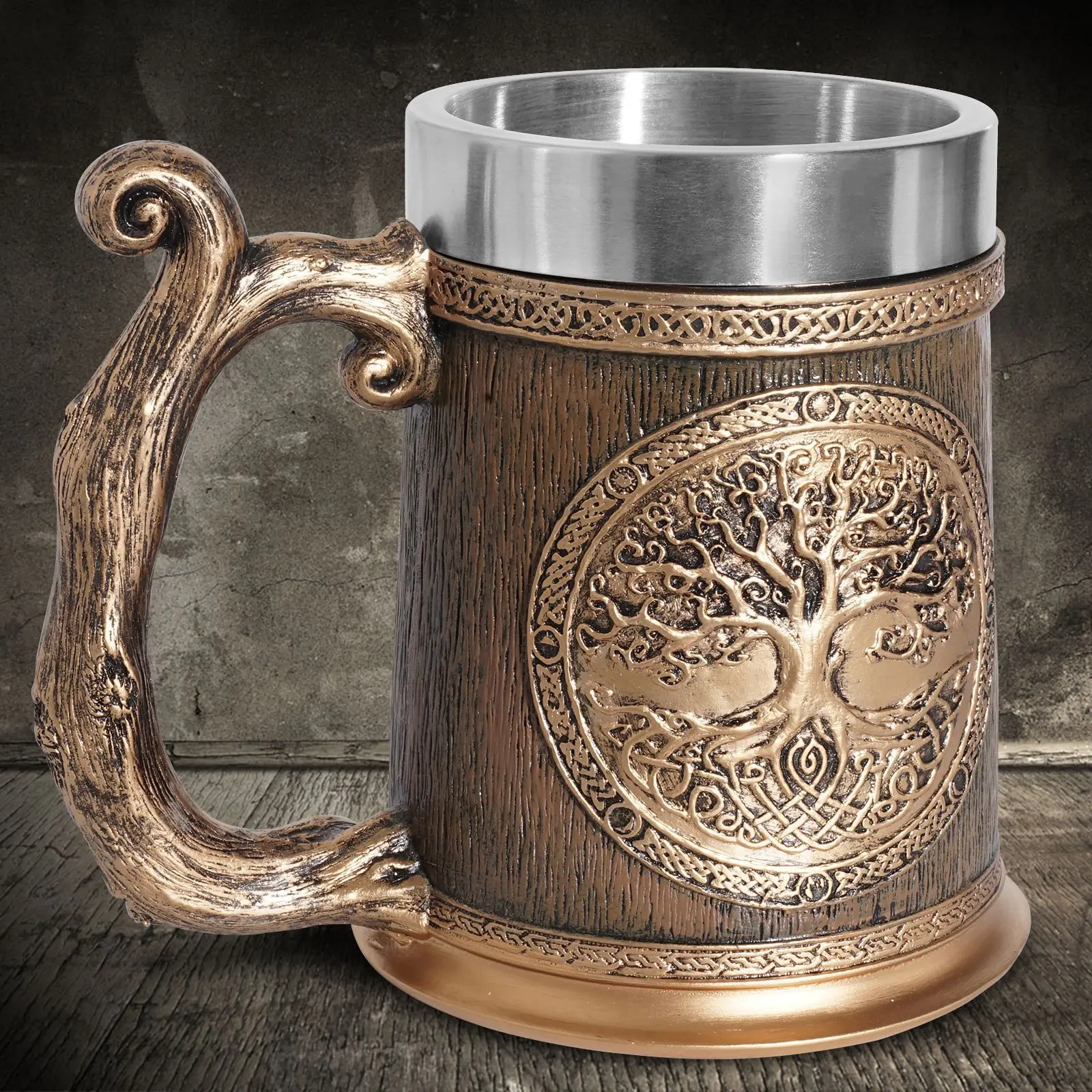 

Creative 3D Mugs Resin Stainless Steel Coffee Beer Nordic Viking Runes Tankard Coffee Cup for Men Father’s Day Gift