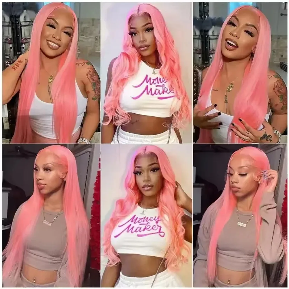 Light Pink Wig 13x4 HD Lace Front Wigs For Women Pre Plucked Straight Wig Glueless Wig Synthetic Lace Frontal Wigs Pink Wig