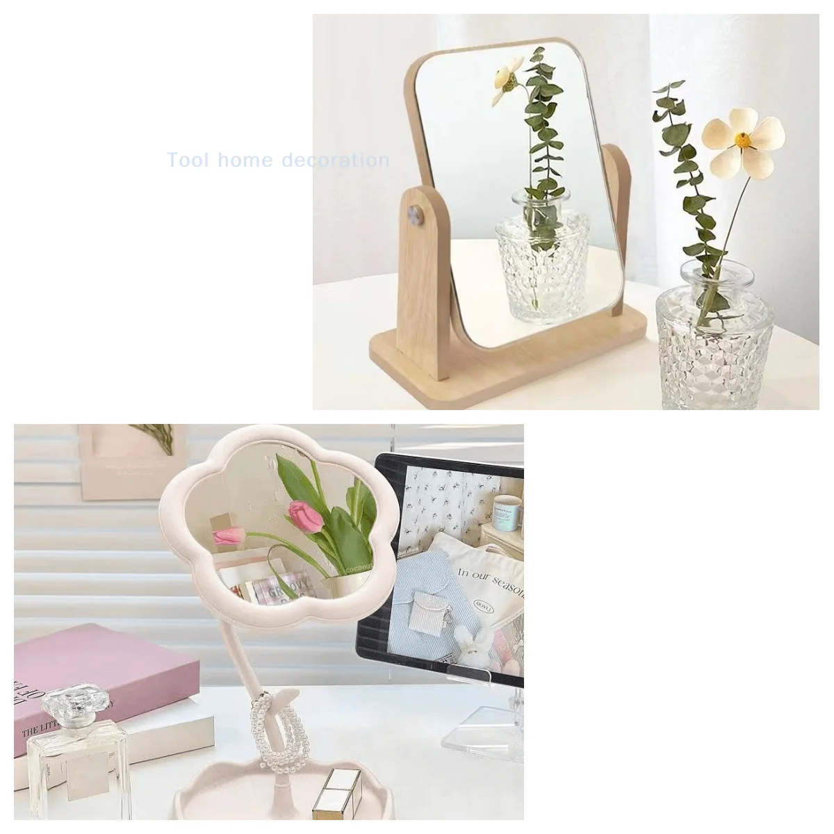 

1PC Wooden Vanity Mirror Clear Personal Use Stand Angle Adjustable Makeup Base Desktop Sunflower Makeup Mirror