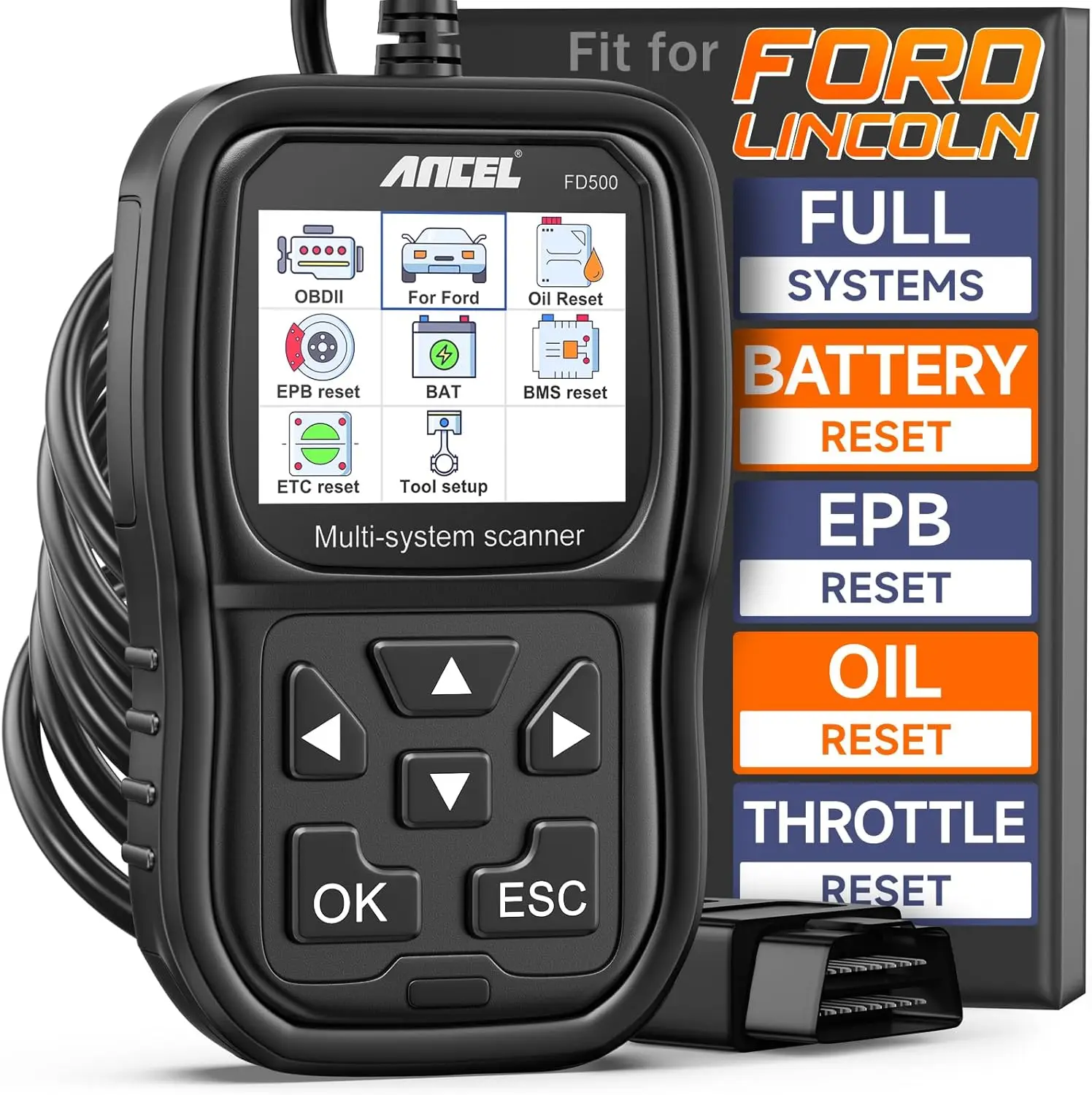 

FD500 OBD2 Scanner for Ford Mercury - All Systems Code Reader with Engine, ABS, SRS, Transmission Diagnostics