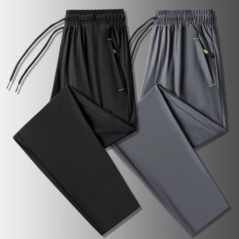 

Ice Silk Men's Summer Thin Qui Dry Sport Casual Loose Large Size Straight Nine Points Pants Busin Casual Faion Ci Sle