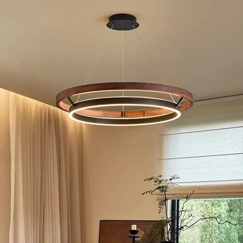 Medieval restaurant chandelier black walnut round retro bedroom study light