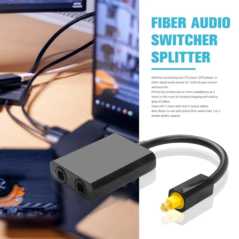 Digital SPDIF Optical Fiber Audio Splitter Adapter Toslink Splitter SPDIF Optical Cable Splitter Hub 1 Input 2 Output for DVD