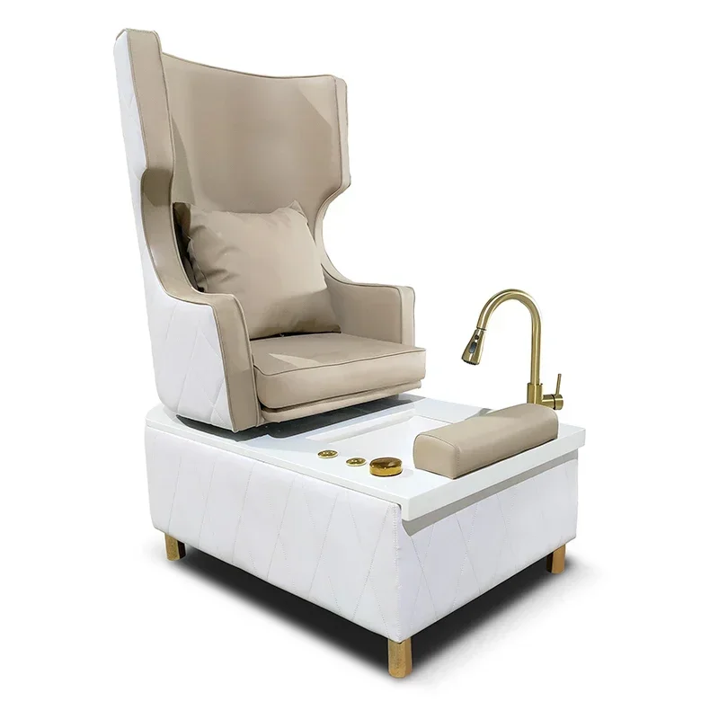 New Design Beige Pedicure Spa Chair Modern Salon Equipment Foot Care Manicure Chair With Magnet Jet Pump