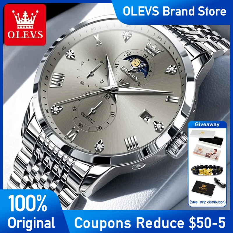 

OLEVS Mens Watch luxury Brand Quartz Wristwatch Men Waterproof Luminous Watches For Men Automatic DateThree Small Dial Reloj