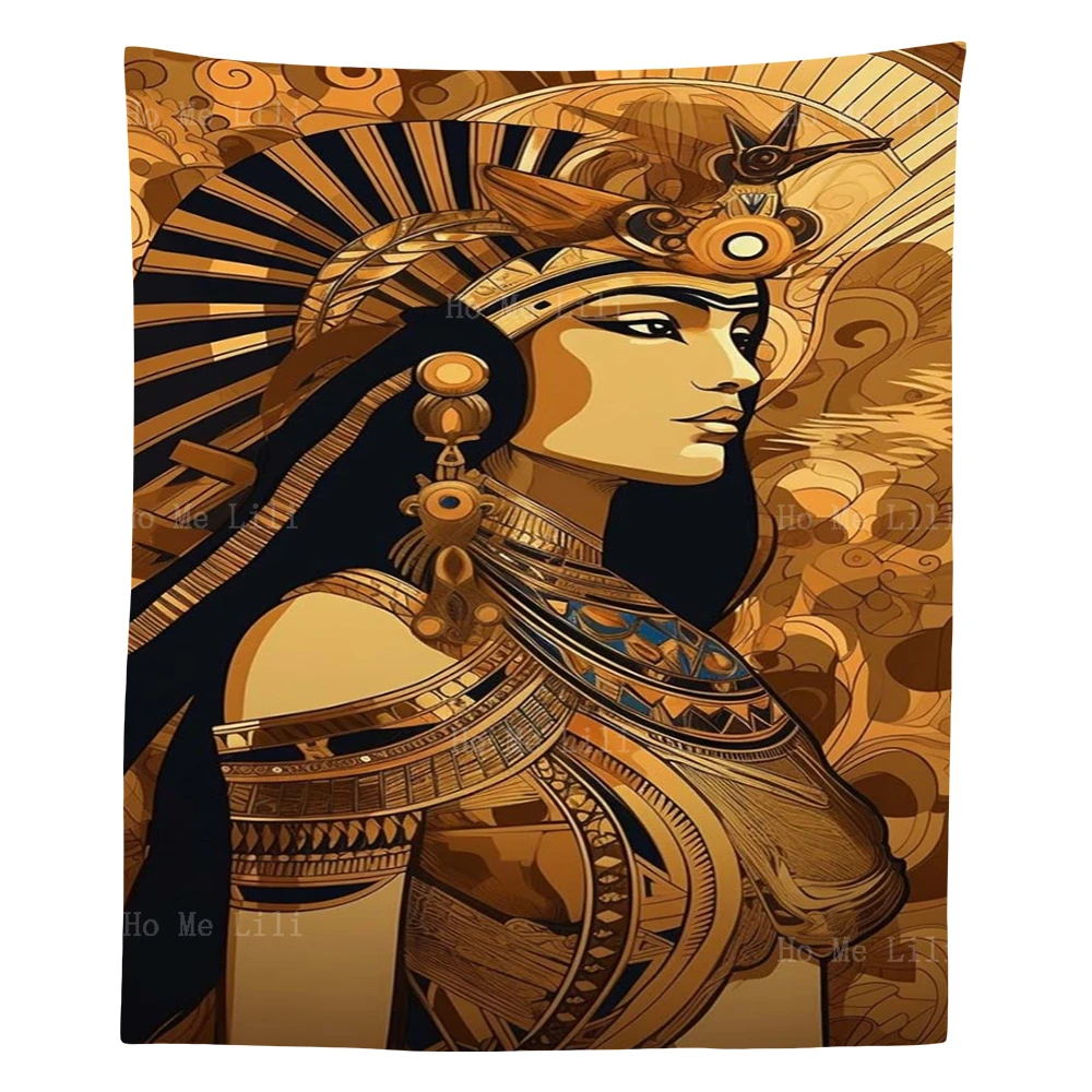 Cleopatra On Golden Background With Jesus Wearing Crown Of Thorns Tapestry For Livingroom Decor