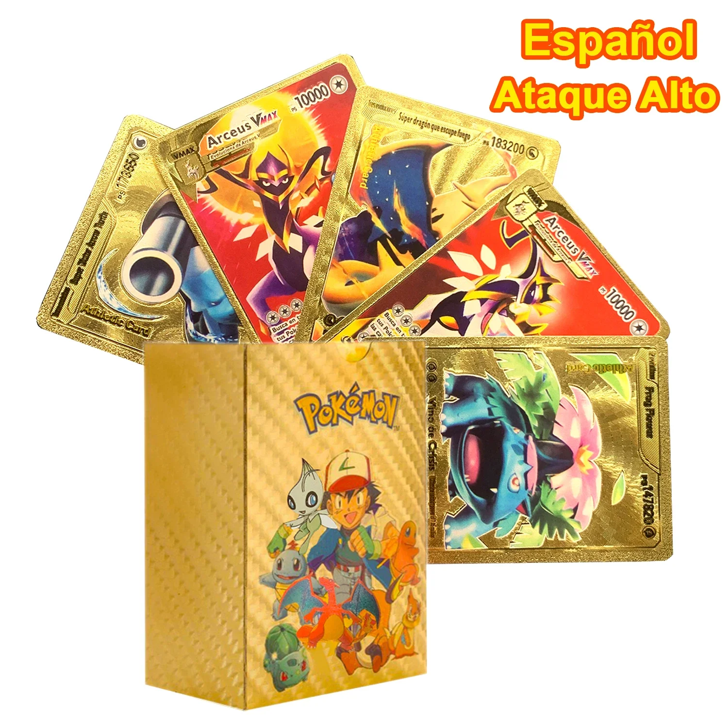 Collection de cartes Pokémon High Attack, or espagnol, ensemble coloré, argent Vmax noir, GX Pikachu Carta Charizard, cadeau de carte, 135-27 pièces